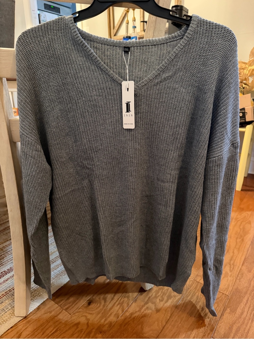 Women’s V-Neck Gray Knit light weight Sweater 2X